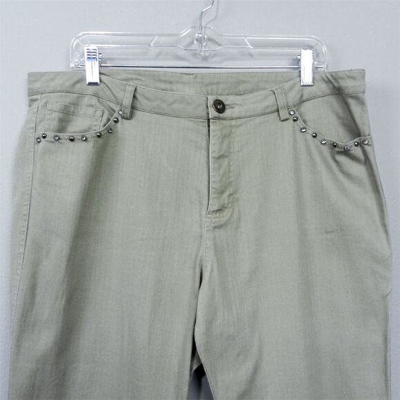 Multiples Khaki Tan Stretch Denim Pants‎ Womens Size 16 Straight Leg Studded - Picture 10 of 10